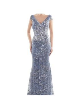 Rina diMontella Silver-Blue Sequin Maxi Dress